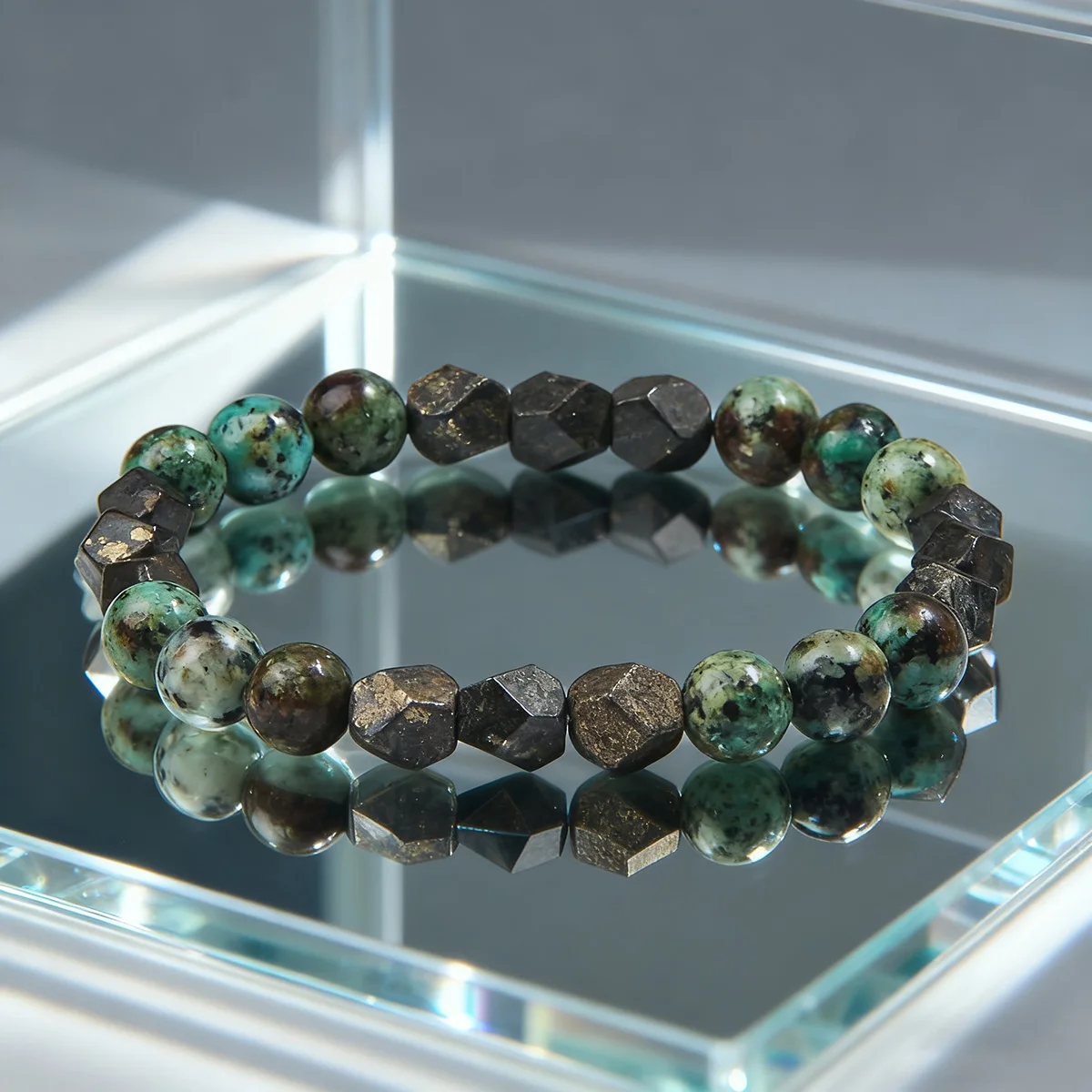 Pulsera de cuentas de moda de 8 mm con hematita - Regalo unisex estilo boho de piedra verde