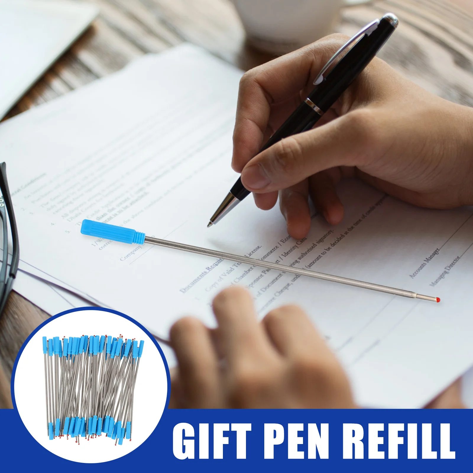 50 Pcs Pen Refill Ballpoint Student Pens Black Cross Refills Blue Metal Ink Students