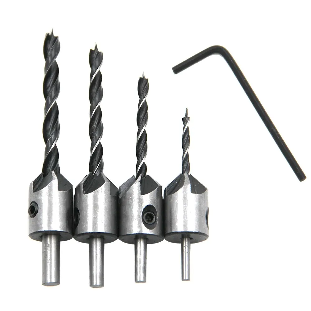 

4pc Three Pointed Woodworking Counterbore Drill 3-6mm Reaming Drill Screw Chamfering Drill Bit Hole Opener Tool Set