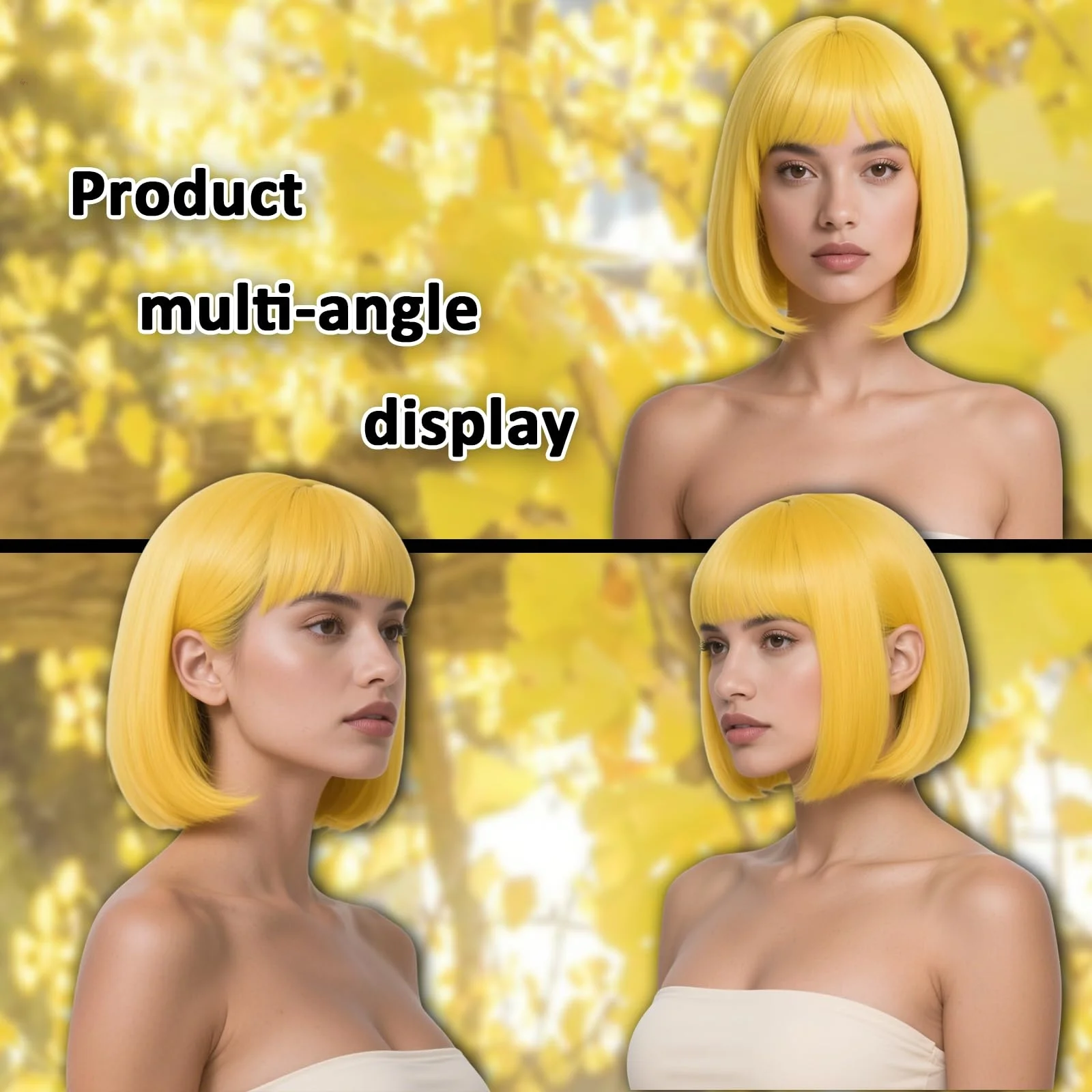 Yellow bob hairstyle synthetic wig for Halloween cosplay wig for role-playing, daily party, high-temperature hairnet