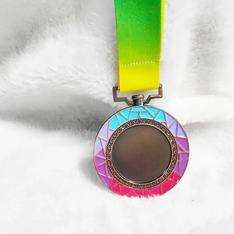 Blank Medals Gradient Check Colour Medal with Color Ribbon6.5mm Gold Silver Copper Color Medal Suitable For Various Competitions