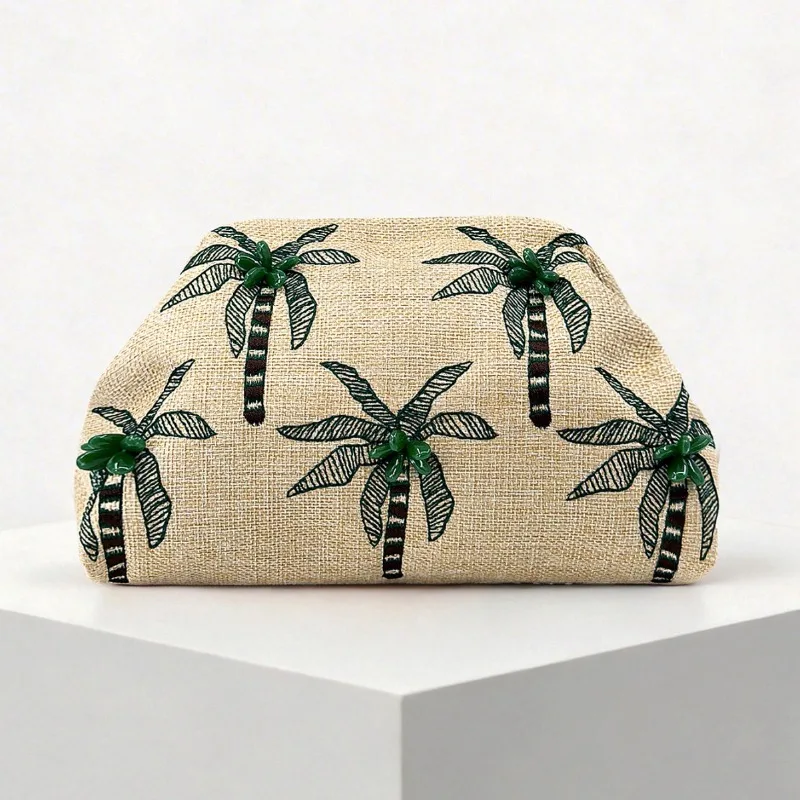 

Новая вышитая сумка-клатч с кокосовой пальмой, ретро-стиль, льняное плетение, для пляжного отдыха, женская вечерняя сумка для вечеринок, лето 2026