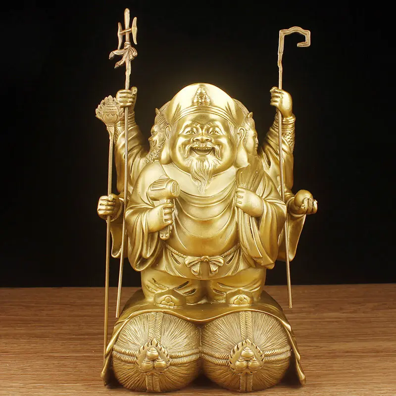 CZ copper three-sided big black sky Buddha statue ornament big black sky   copper ornament beckoning God of Wealth natal