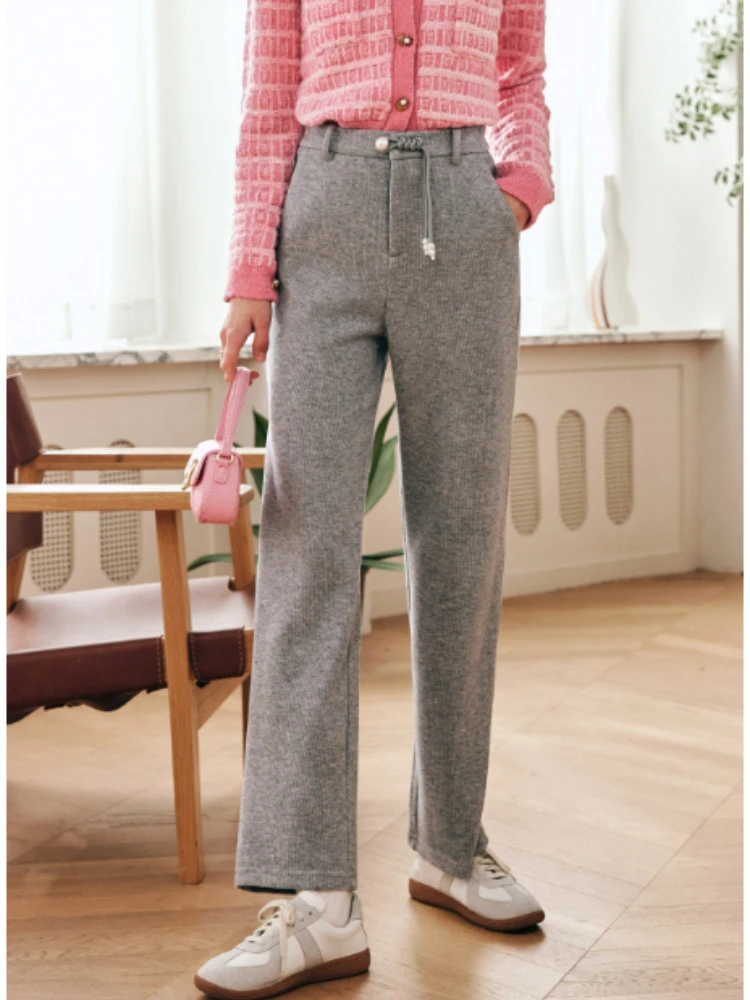 OLrain Woman Slim Fit Knit Pants Casual Winter 2025 Tassel Button Straight Trousers Sporty High Waist Long Lady Pants O57QK65655