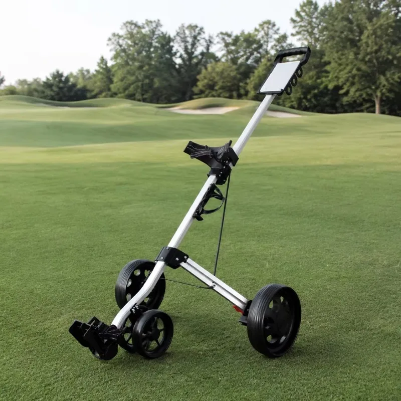 Lightweight Aluminum Foldable Golf Trolley Push Cart With Brake And Storage For Walking On Golf Course Bag Convenient Transport