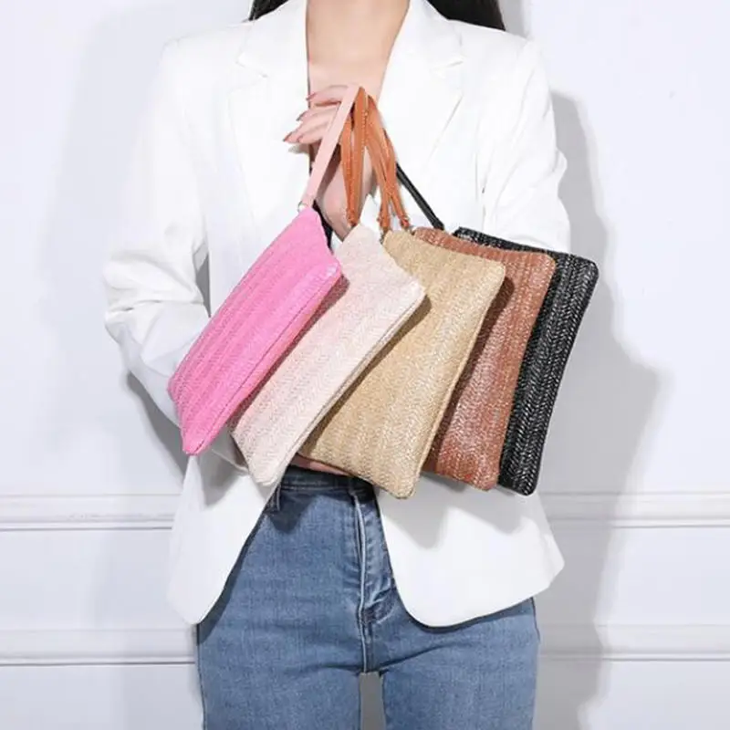 

Women Straw Clutch Purse Weaving Bag Female Straw Woven Coin Purse Wristlet Bag Fashion Women Bohemian Woven Clutch