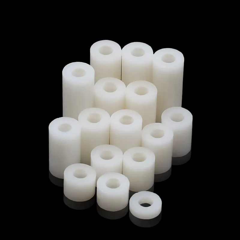 50Pcs M3 M4 M5 M6 M8 White Nylon Non-Threaded Spacer ABS Round Hollow Standoff Round Washer OD7mm-14mm PCB Board Screw Bolt