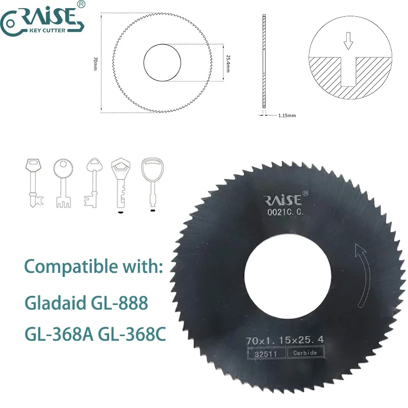 

Gladaid 888 368 333 RST TM800 Key Machine Cutter 3628 0021 in Carbide 70x1.15x25.4 Locksmith Tools