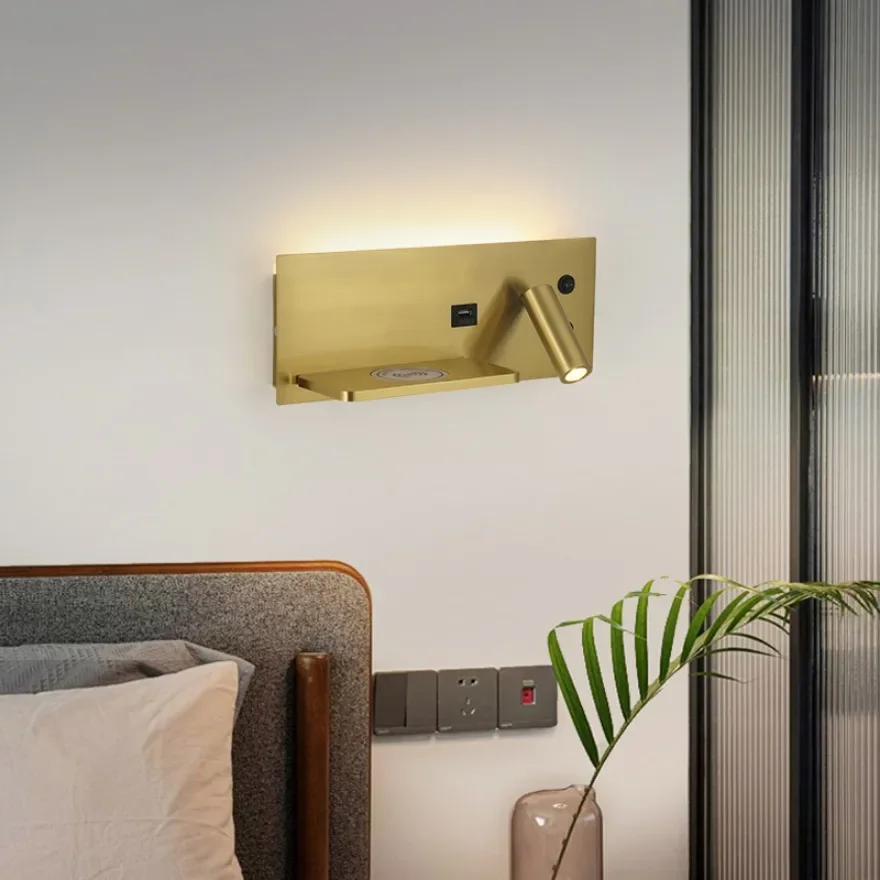 LED Wall Lamp Modern Multifunctional Iron Wall Lamp Living Room Bedroom  Ndoor Lighting with Wireless Charging and USB Interface