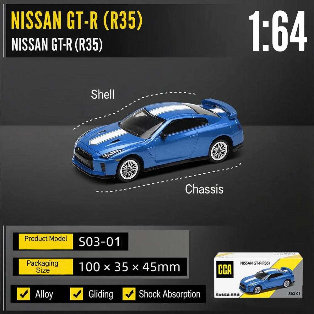 1:64 Alloy Diecast Car Nissan GT-R R35 CCA Model Car Nissan Collection Metal Chassis Shock Absorber Toy Gift Small Car Toy
