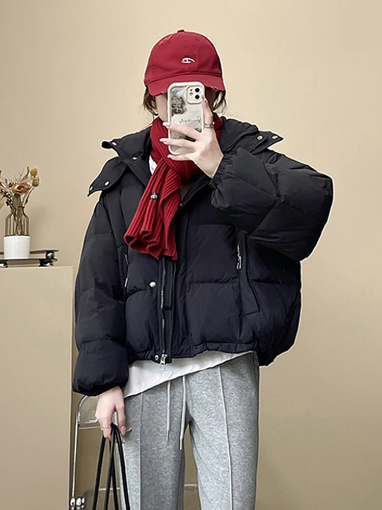 

Winter ort Cotton Jaet Women's Loose Fit Hooded Warm Bread Sle Outerwear Korean Version Cact Size Online Exclusive