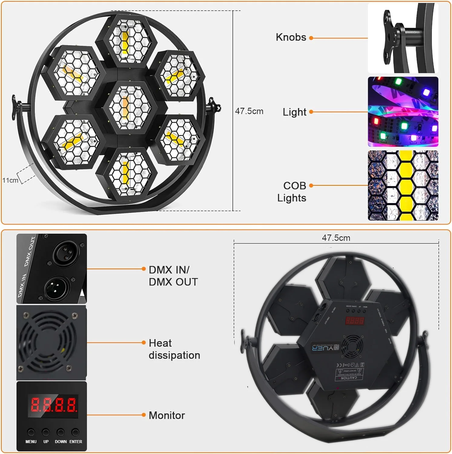 Imagem -05 - Luminária de Palco Profissional 7x50w Lâmpadas de Alto Brilho 63 Leds Rgb Dmx Control Perfeito para Concertos e Eventos Novo