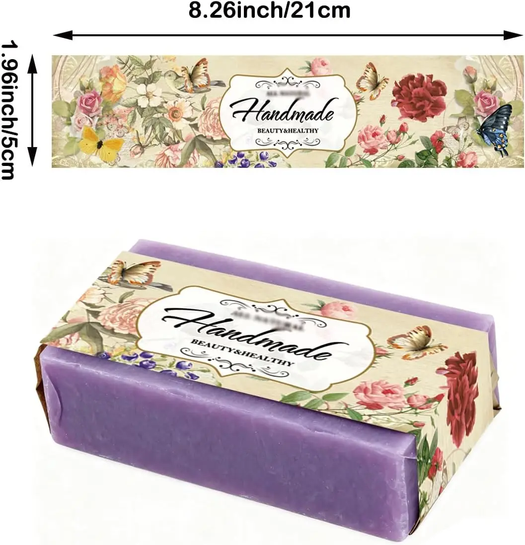 Premium Floral Soap Wraps for Beautiful Gifts  90 Pcs Watercolor Design, 8.26x1.96