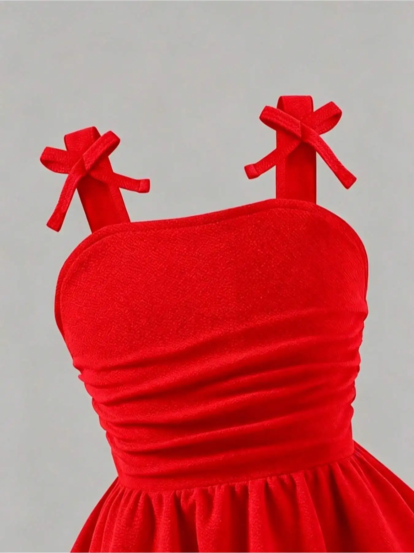 Children's Knee-Length Pleated Skirt Casual Thick Shoulder Strap Butterfly Bow One Collar Waist Dress