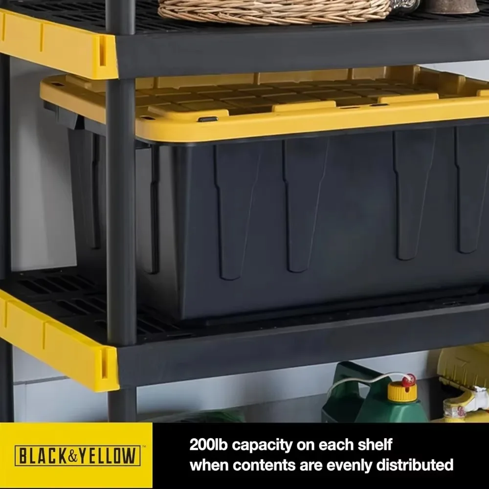 Black & Yellow  5-Tier Heavy Duty Plastic Storage Shelving Unit, 200lbs/shelf (72”H x 48”W x 20”D), for Indoor/Outdoor Organ