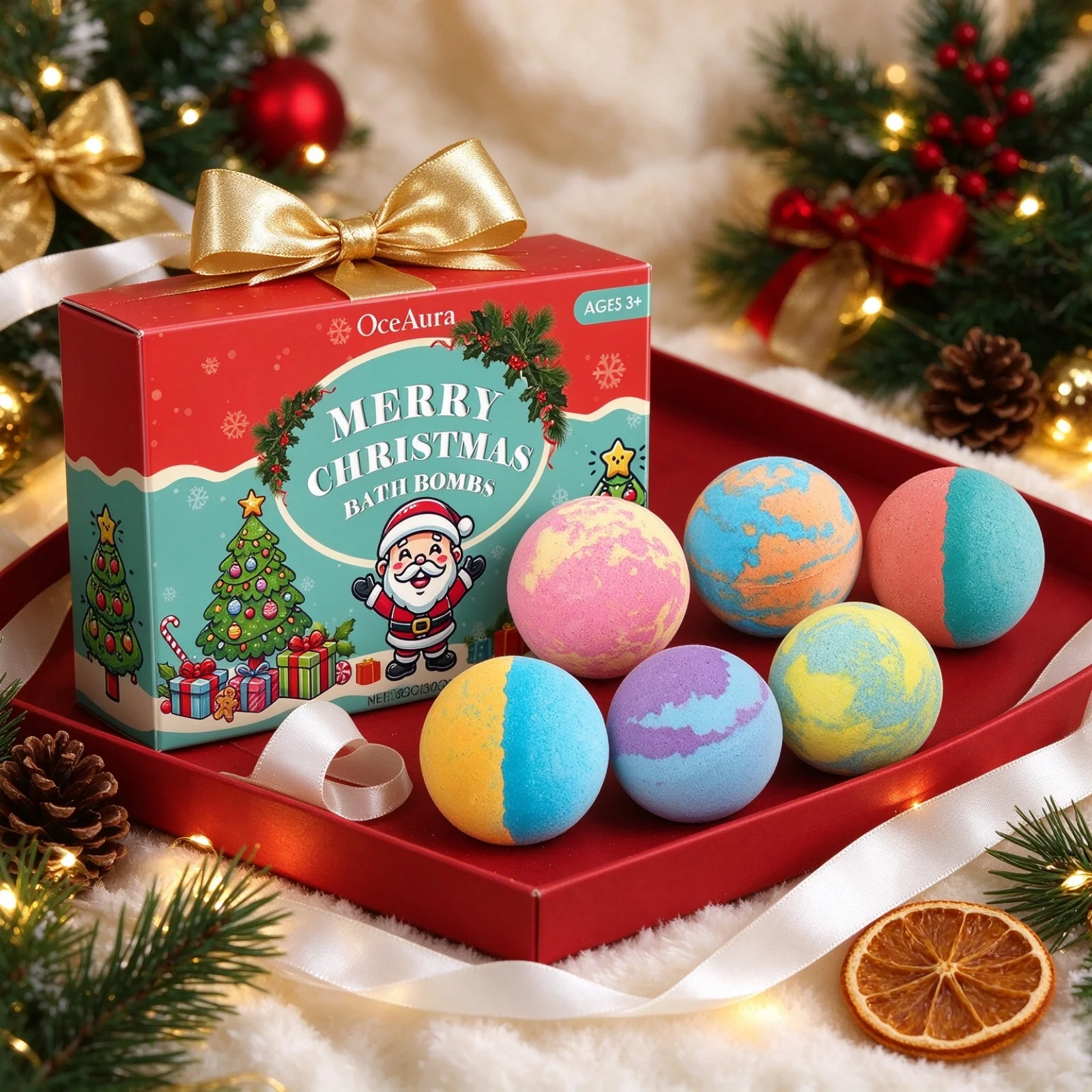 OceAura Christmas Bath Ball Gift Set Quick Dissolve Rainbow Bath Balls Moisturize Long Lasting Fragrance Rich Foam Bath Balls