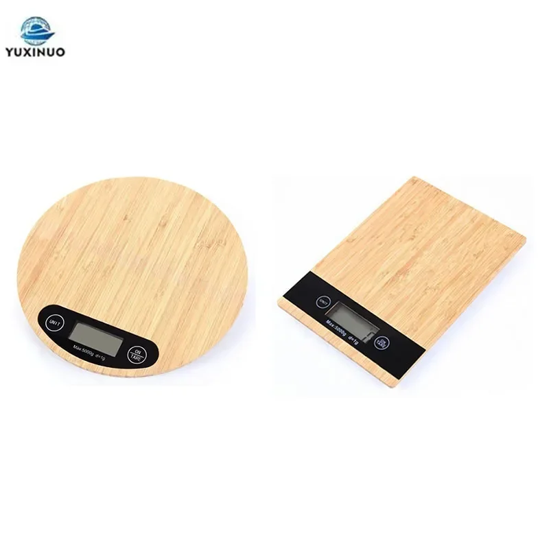 Round/Square Bamboo Panel Electronic Scales 5KG/1G Digital Food Kitchen Scale LED Display Electric Kitchen Weighing Food Scale