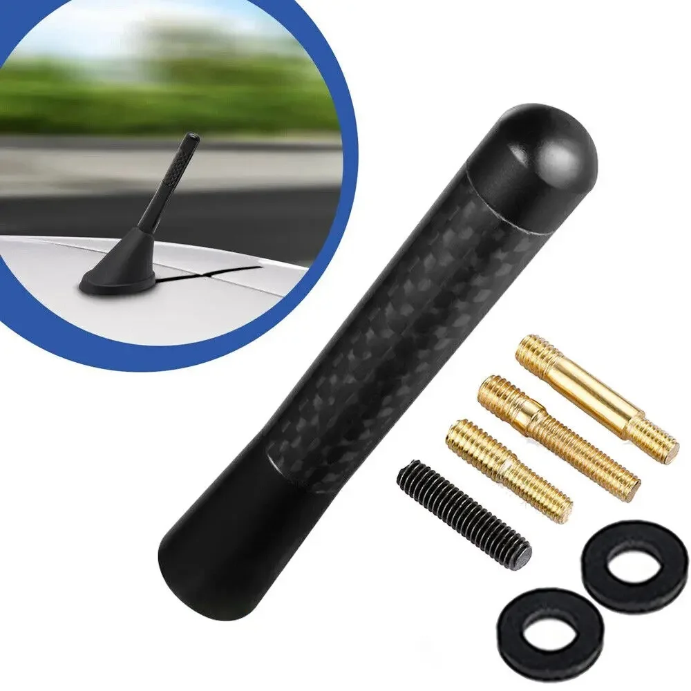 

3" Black Carbon Fiber Screw Short Antenna Car AM/FM Radio Signal Aerial Mast Kit