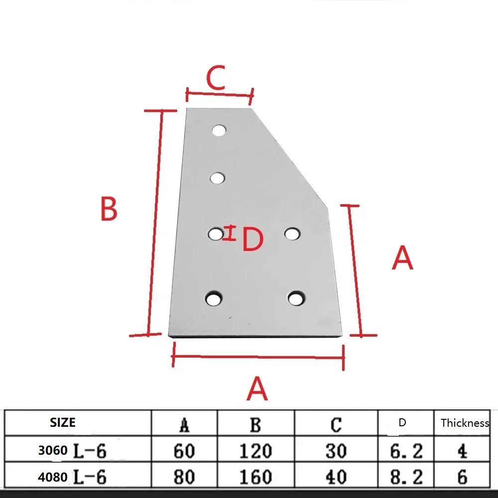 1pcs 4080 40x80  6 hole L type 90 Degree Joint Board Plate Corner Angle Bracket Connection  for Aluminum Profile
