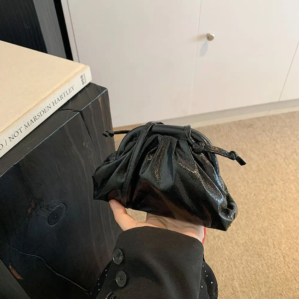 Cute Leather Women Dinner Bag Solid Color Lipstick Bag Pleated Shell Bag Clutch Bag Shoulder Bag Cloud Bag Ladies