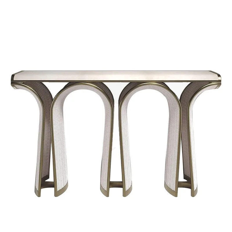 *Italian Stainless Steel Decorative Entrance Table with Designer Metal Work a Modern Luxury Wall Piece Suitable for Hotel Use