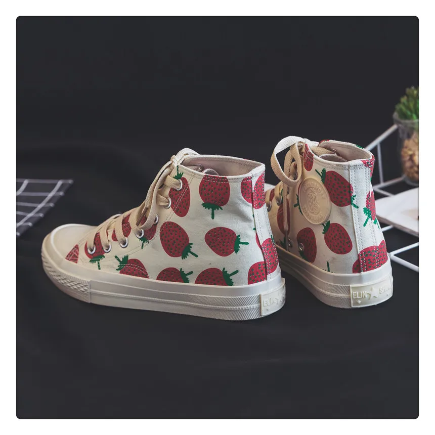 Spring New High-top Strawberry Canvas Shoes Women Retro College Style Kawaii Girl Cosplay Shoes Comfortable Women Shoes Loli Cos