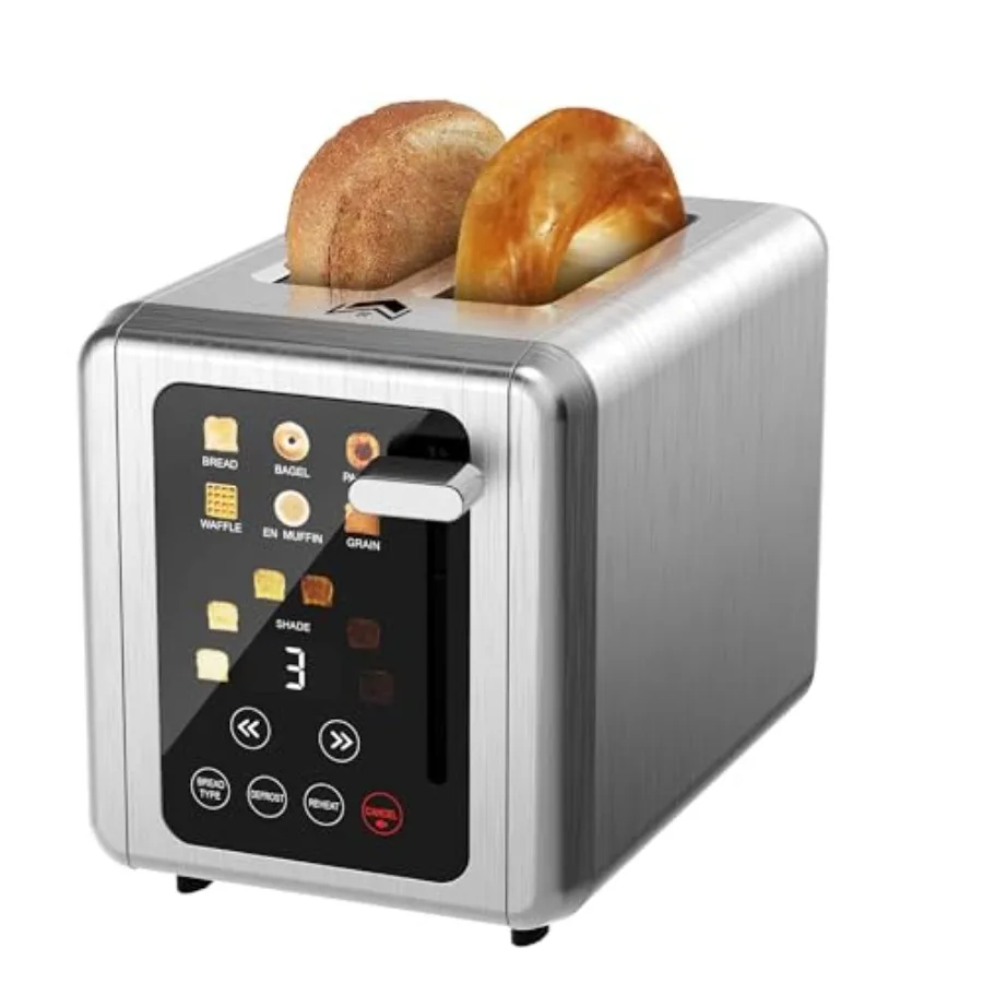 2-Slice Stainless Steel Digital Timer Toaster with Sound Function 6 Bread Types 6 Shade Settings Smart Extra Wide Slots Toaster