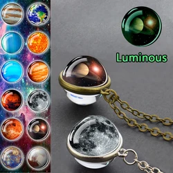 Glowing Necklace 9 Planets Glass Globe Pendant Cosmic Solar System Earth Moon Jupiter Saturn Image Glass Necklace Gift for Women