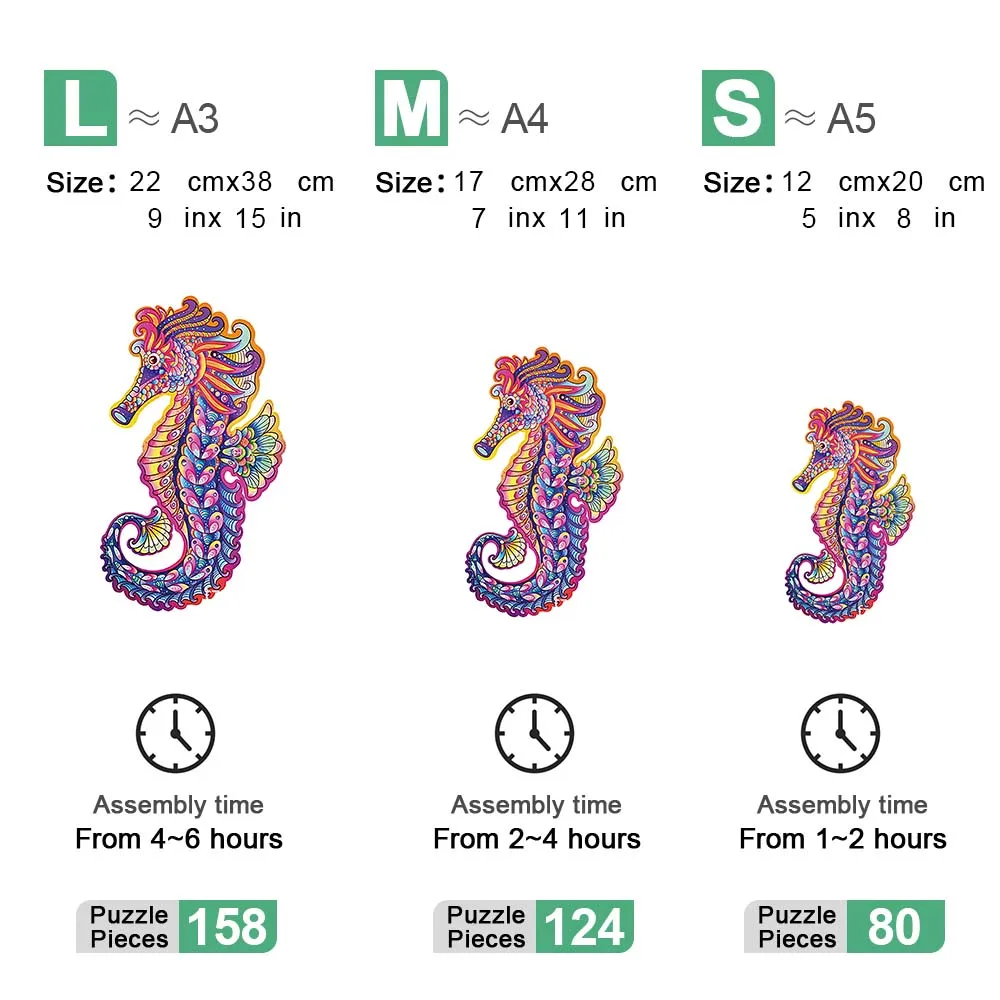 Colorful Seahorse Wooden Puzzle Personalized 3D Puzzle Adult Children's Gift Education Children's Toy Game
