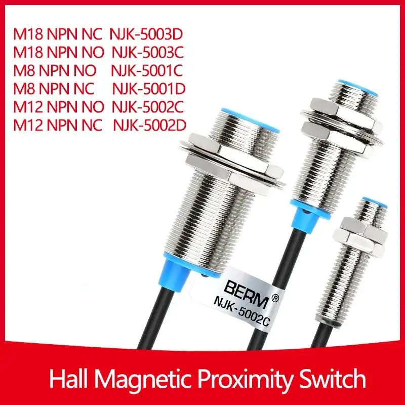 M8 M12 M18 قاعة القرب التبديل NJK-5002c الاستشعار 3 سلك NPN لا المغناطيس المغناطيسي NC