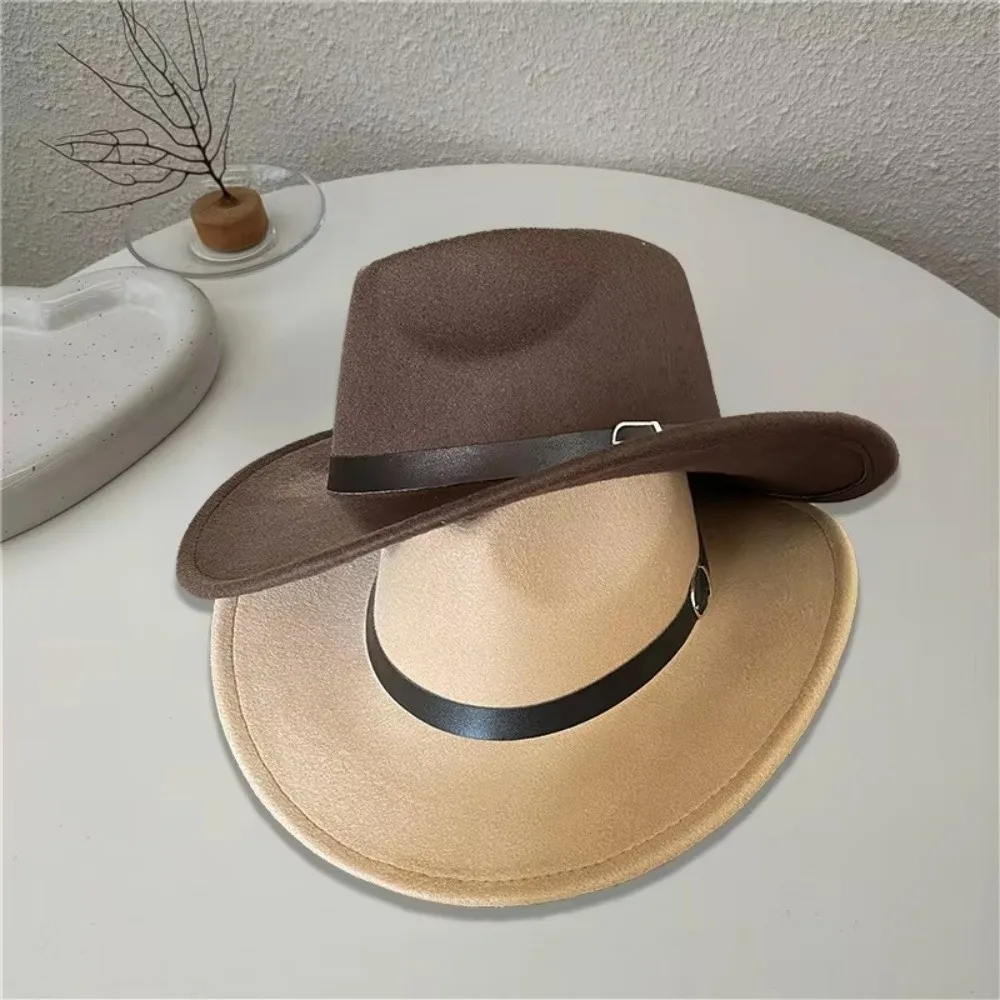 

New Daily Wear Gentleman Hat Wool-Poly Retro Cowboy Hat Solid Color Fedora Hat Autumn Winter