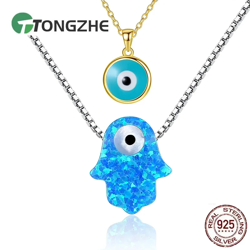

TONGZHE Evil Eye Necklace For Women Hamsa 925 Sterling Silver Collares Opal Fatima Necklace Best Party Birthday Jewelry Gift