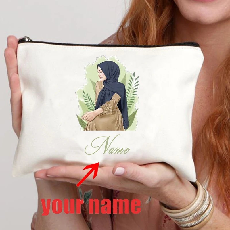 Borsa per il trucco di personalizzazione del nome religioso miglior regalo per la custodia cosmetica della ragazza islamica portafoglio personalizzato regalo del Festival del Ramadan