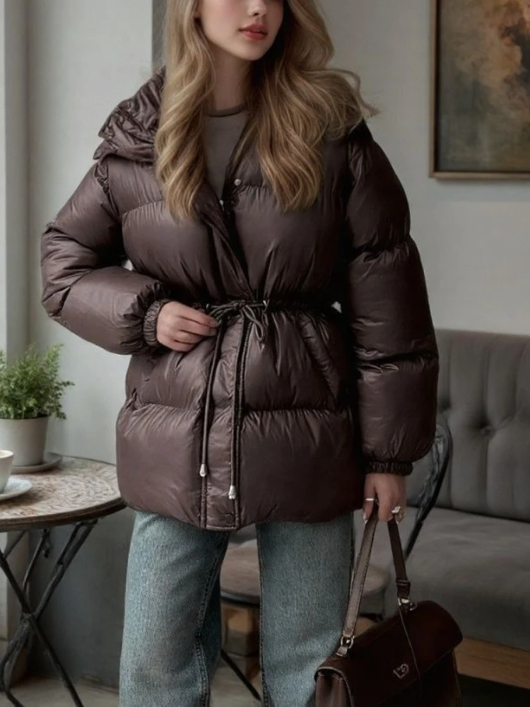 Winter Women's Thicken Cotton Parkas Standneck Zipper Long Sleeves Lace Jackets Detachable Hat Coats Female Warm Fashion Cothing