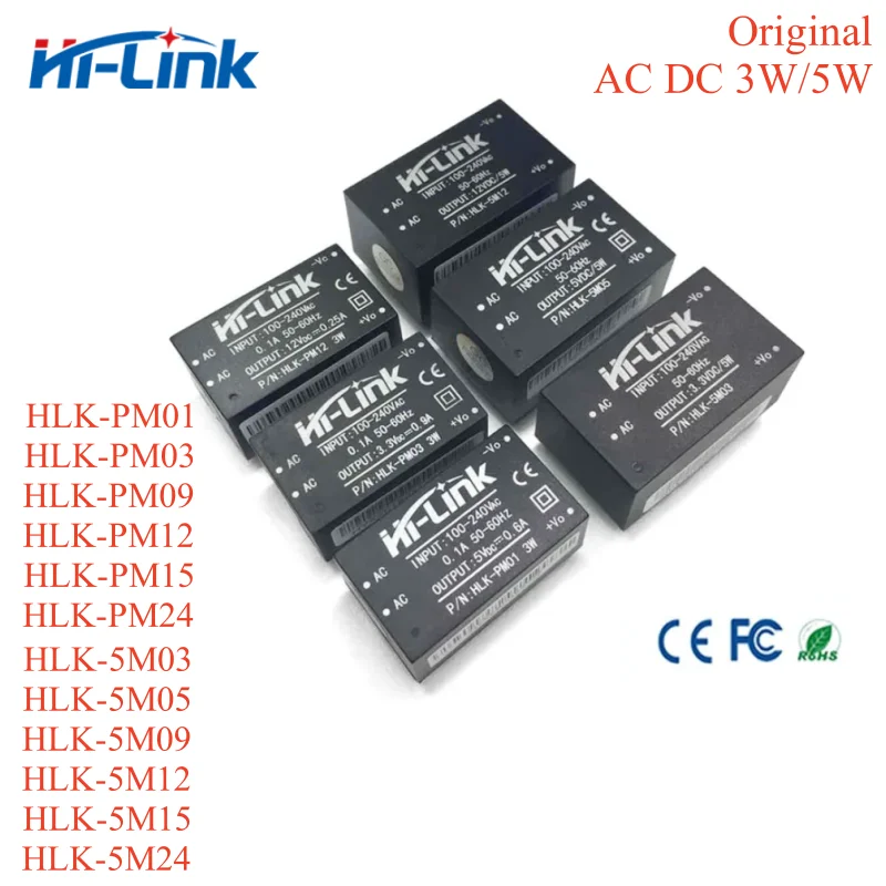 2pcs HLK-5M12 HLK-PM01 HLK-PM03 HLK-PM12 HLK-5M05 AC-DC 220V to 5V 3.3V 12V 5V Power Supply Module AC DC Step Down Buck Module