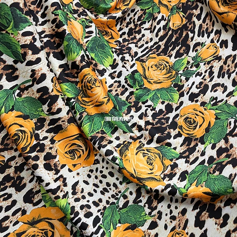 Printed Polyester fabric Elastic milk silk knitted rose leopard print fabrics Dance costume cheongsam dress diy sew cloth