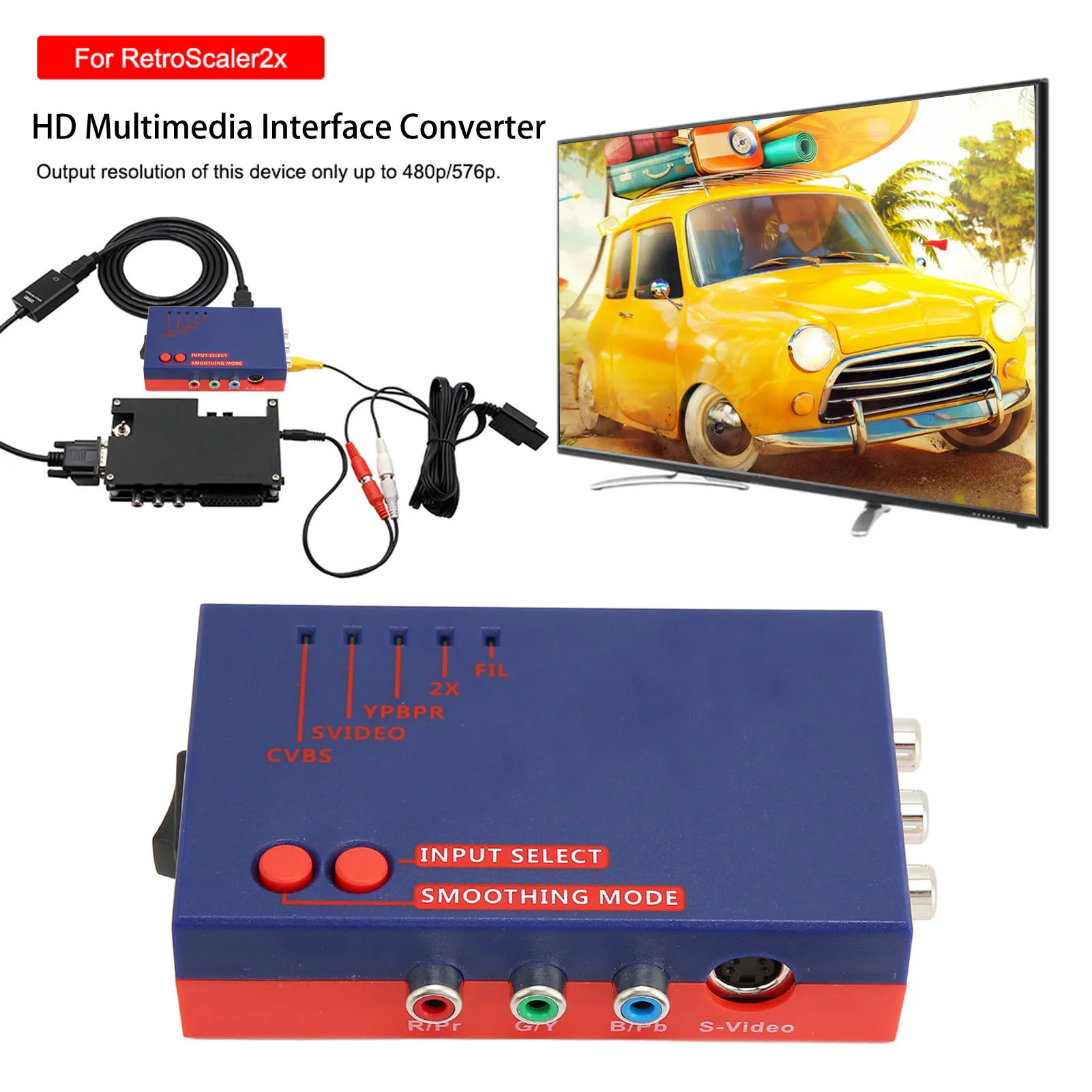 Convertisseur d'interface multimédia HD Interface multimédia A V vers HD pour Consoles de jeu Convertisseur RetroScaler2x pour N64 pour hôte SFC