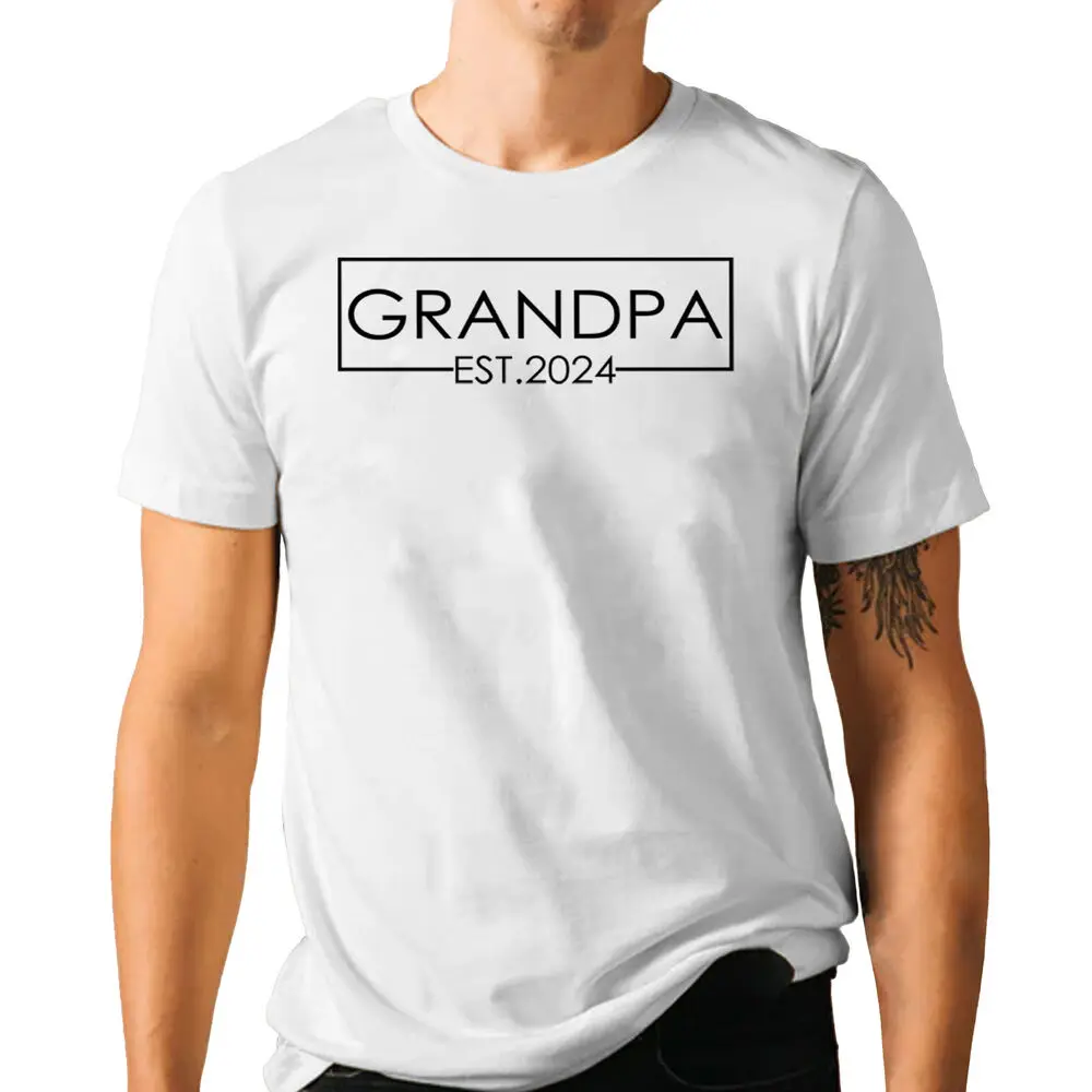 Grandpa Est 2024 T-shirt - New Grandfather Expect Novelty Graphic Tee  Tees Y2K tops Unisex Summer Short Sleeve