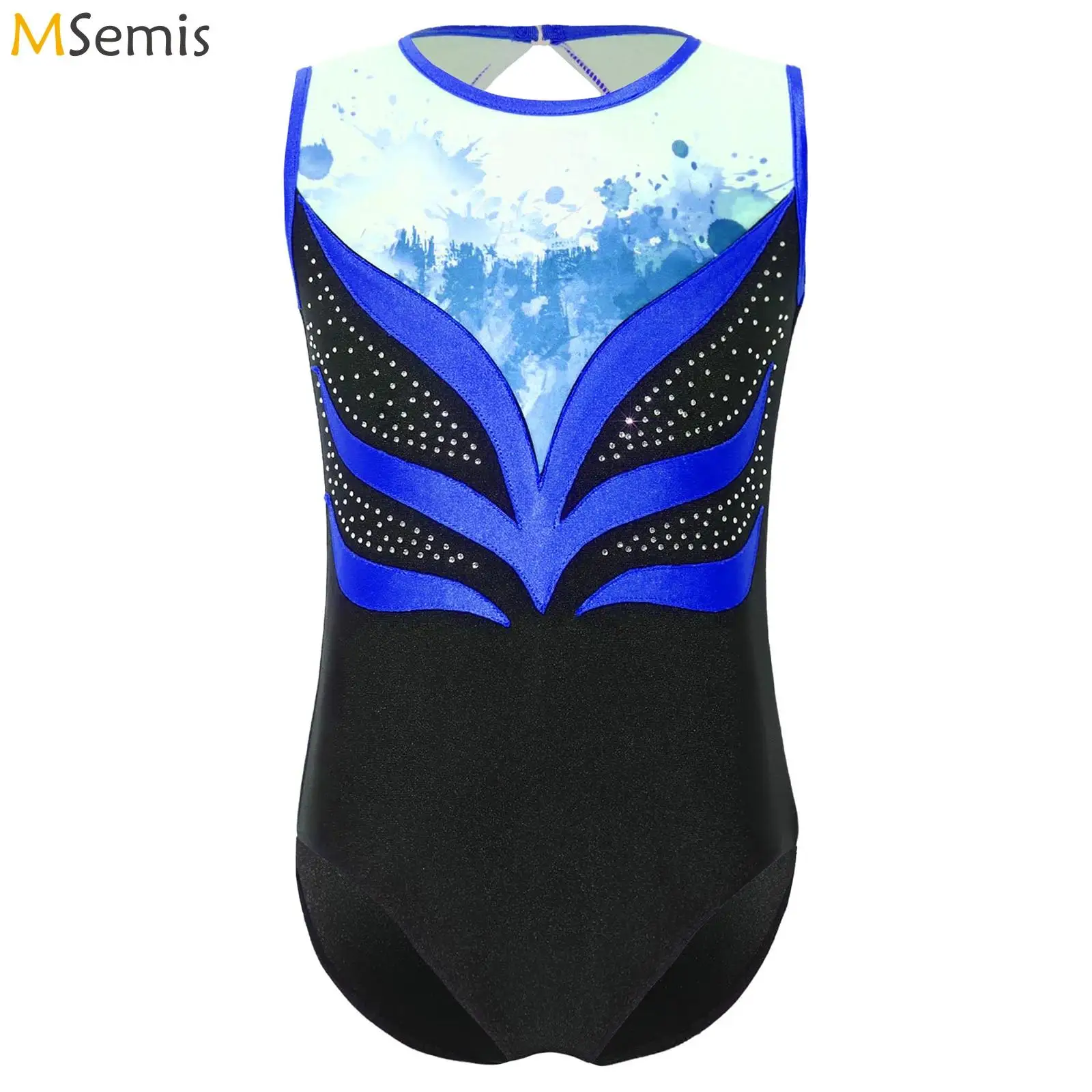 

Kid Girls Gymnastics Ballet Jersey Dance Leotard Bodysuit Sparkling Rhinestones Crotch Press Buttons Dance Performance Costume