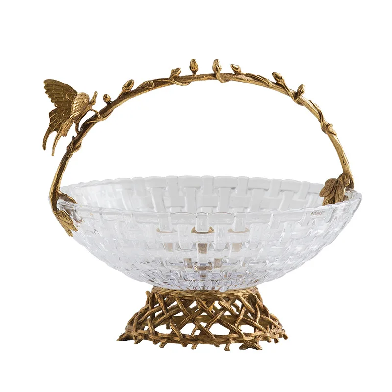 

Brass fruit plate basket light luxury glass fruit plate tray ornament living room coffee table dried fruit