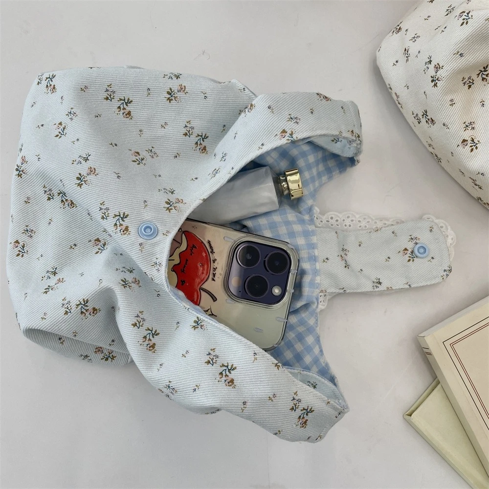 

Elegant Ladies Canvas Handbag Women Cosmetic Grocery Storage Bag Casual Tote Bags Fashion Retro Floral Korean Mini Women Bags