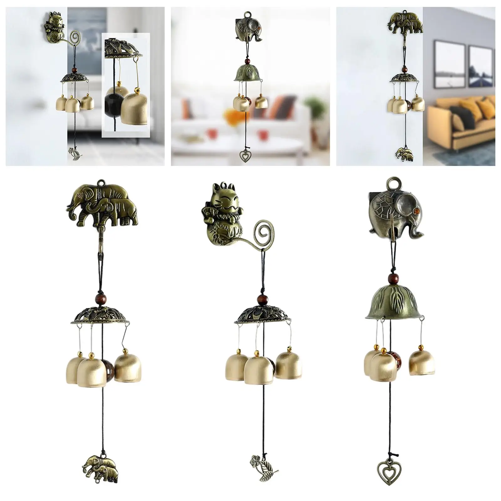 Vintage Wind Chimes Wall Hanging Manual Doorbell Magnetic Gift Classic Metal Bell for Home Room Store Reminder Garden Ornament