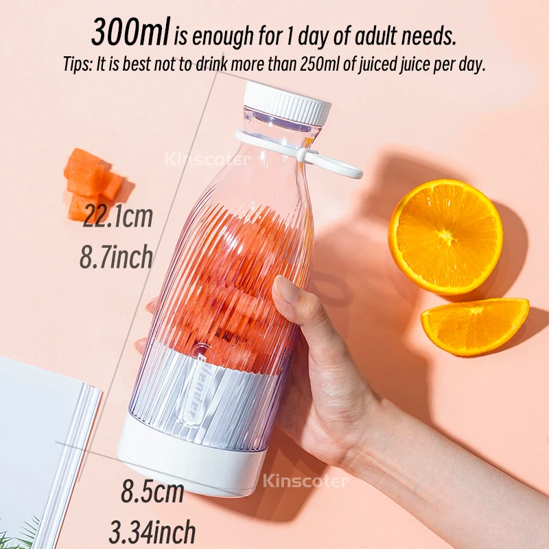 휴대용 소형 전동 주스기 300ml 스테인리스 스틸 블레이드 주스기 컵 주스기 과일 자동 스무디 블렌더 주방 도구