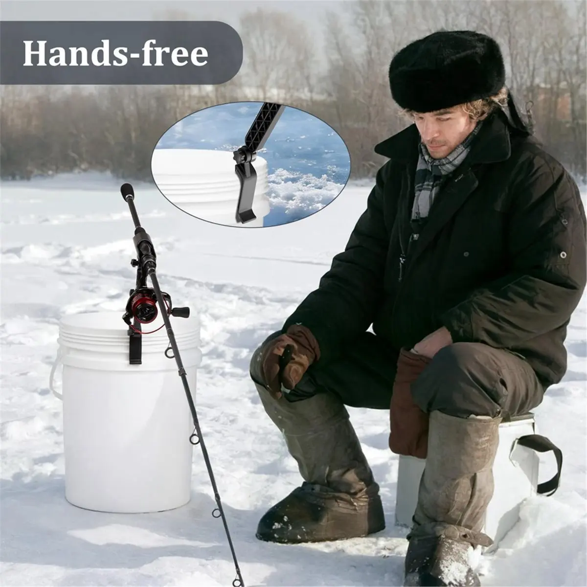 useful 2pcs Adjustable Bucket Rod Holder for Ice Fishing, Foldable Adjustable Angle, Outdoor Ice Fishing Accessories