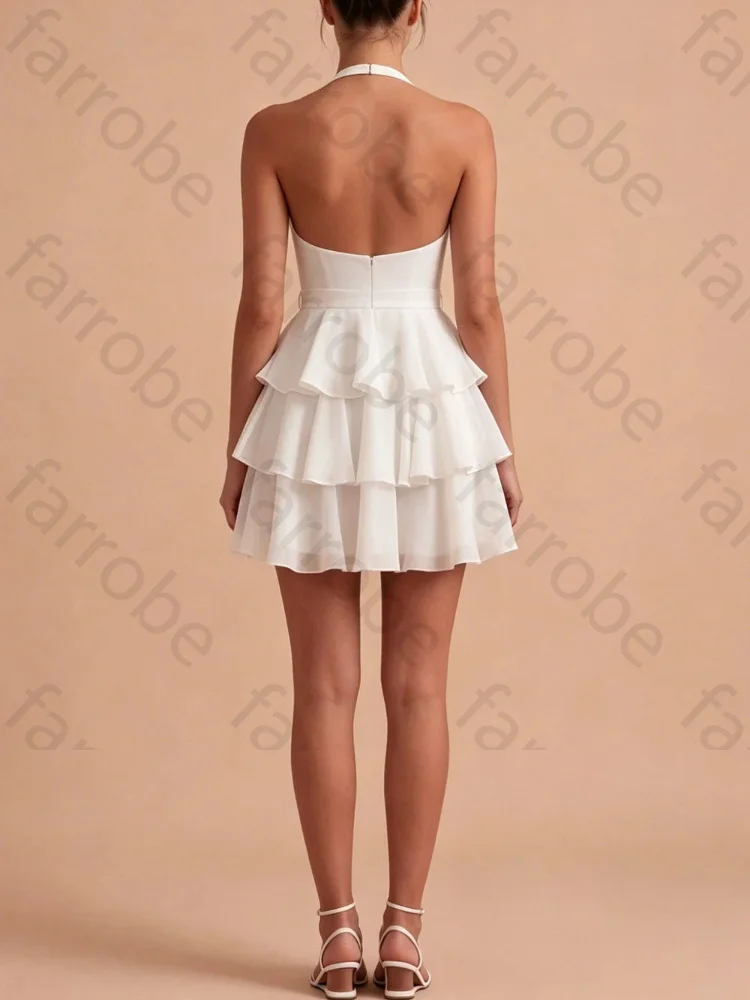 Customized White A Line Halter Tiered Ruffle Sleeveless Wedding Dresses Elegant Backless Celebrity Dress Sexy Prom Party Gowns