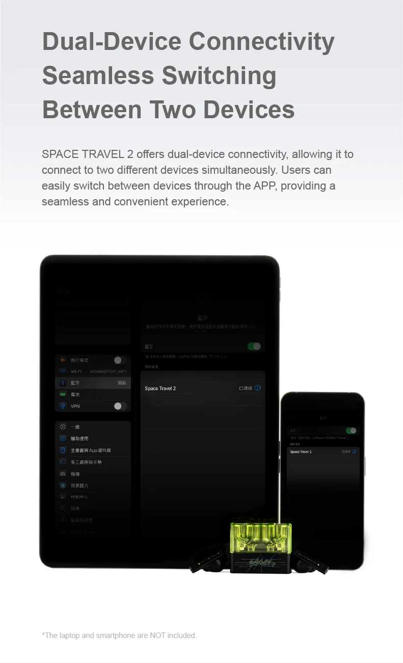 MOONDROP Space Travel 2 HiFi Noise-Cancelling TWS kabelloser Kopfhörer Bluetooth 6.0 ANC Low-Latency-Game-Modus SBC/AAC – Detail 14