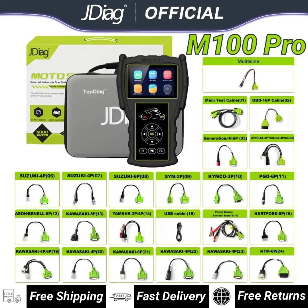 JDiag M100 Pro Motorcycle Diagnostic Scanner OBD2 Fault Diagnostic Tool Motorbike Code Reader For BMW Kawasaki Yamaha Suzuki KTM
