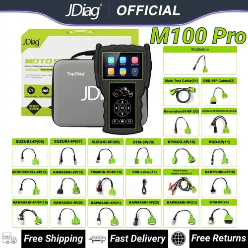 JDiag M100 Pro escáner de diagnóstico de motocicleta herramienta de diagnóstico de fallos OBD2 lector de código de motocicleta para BMW Kawasaki Yamaha Suzuki KTM