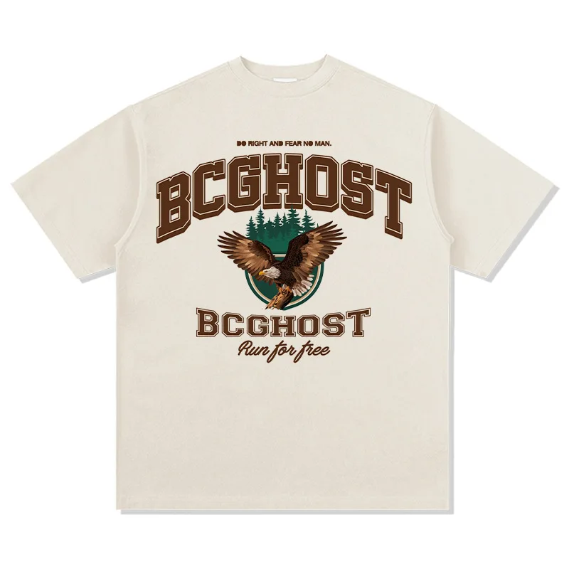 European and American Retro Street Fun Printing Heavy Round Neck Short Sleeve T Loose Shoulder Men's and Women's Tops T-shirt