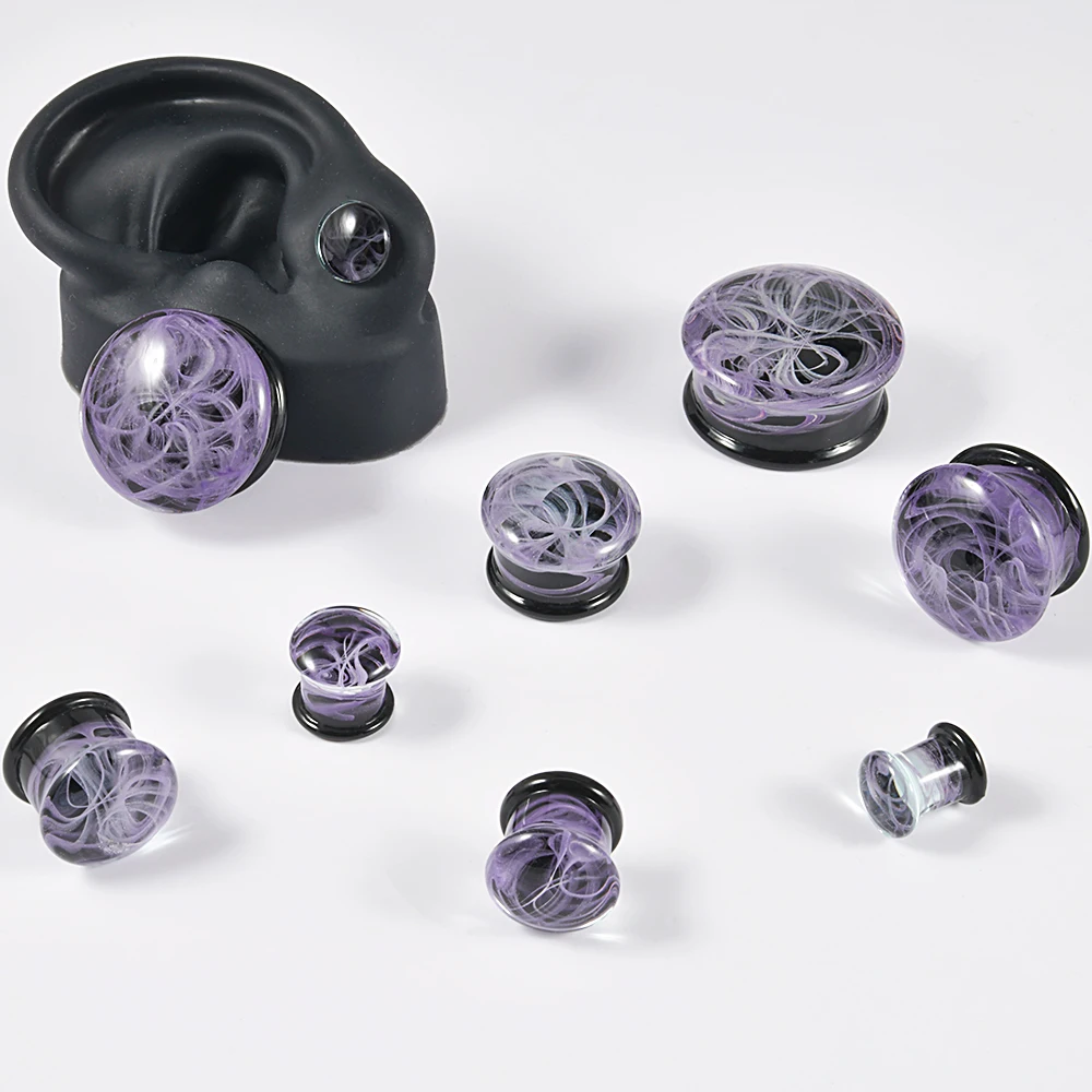 1PC Smoke Glass Double Flared Ear Plugs Ear Gauge Swirl Glass Heart Ear Expander Weight Body Piercing Jewelryng Jewelry